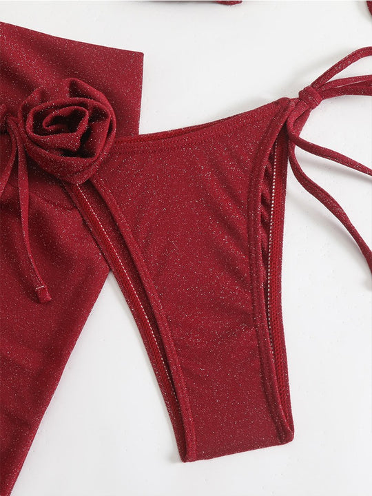 Damen Glitzernder Triangel-Bikini mit elegantem Wickelrock EB