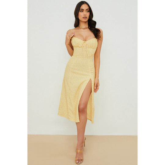Damen Midikleid mit raffinierten Blumenmustern und seitlichem Schlitz EB