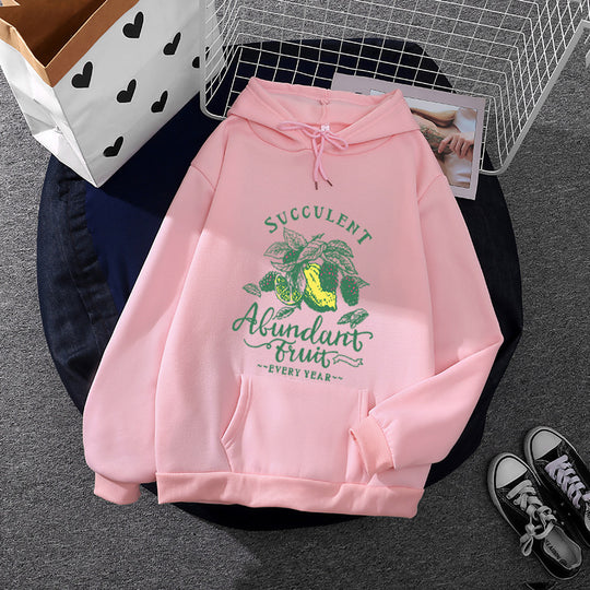 Damen nan Kapuzenpullover im Relaxed-Fit mit botanischer Frucht-Illustration und Kängurutasche EB