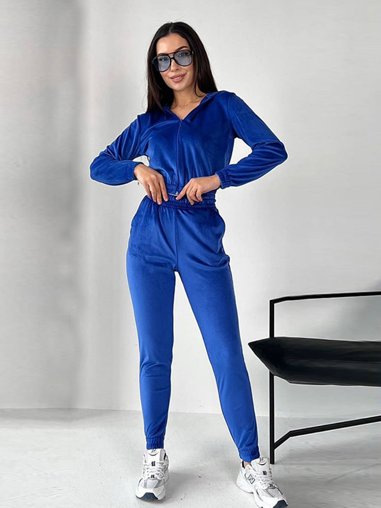 Damen Sportliches Fleece-Loungewear-Set mit Kapuze und tailliertem Schnitt EB