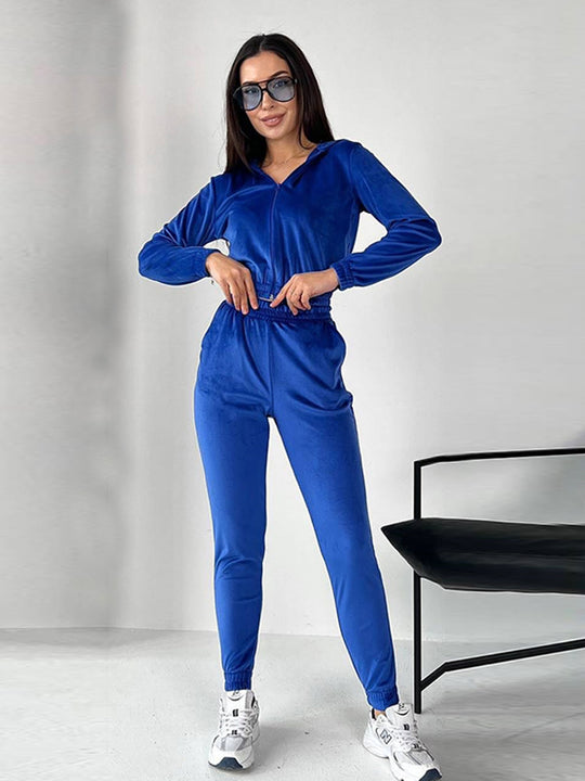 Damen Sportliches Fleece-Loungewear-Set mit Kapuze und tailliertem Schnitt EB
