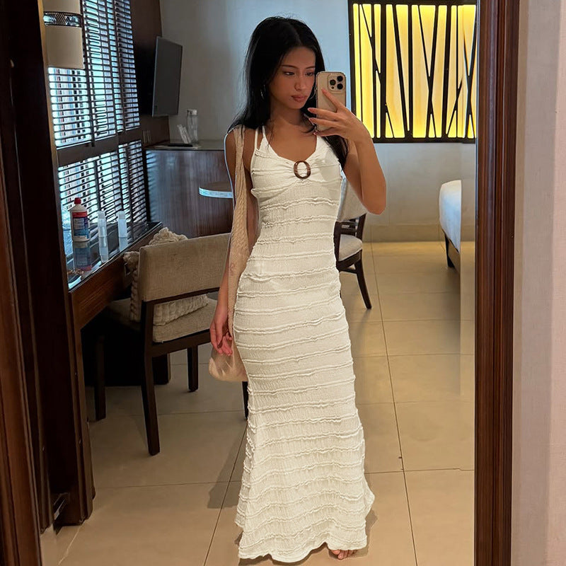 Damen Strick-Maxikleid mit verführerischem Wasserfall-Ausschnitt und feinen Rippendetails EB