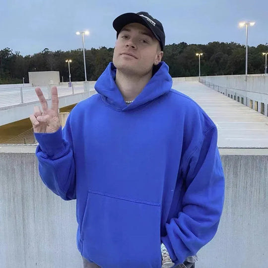 Unisex nan Boxy-Kapuzenpullover mit überlappender Kapuze, verdeckter Kängurutasche und gerippten Bündchen EB
