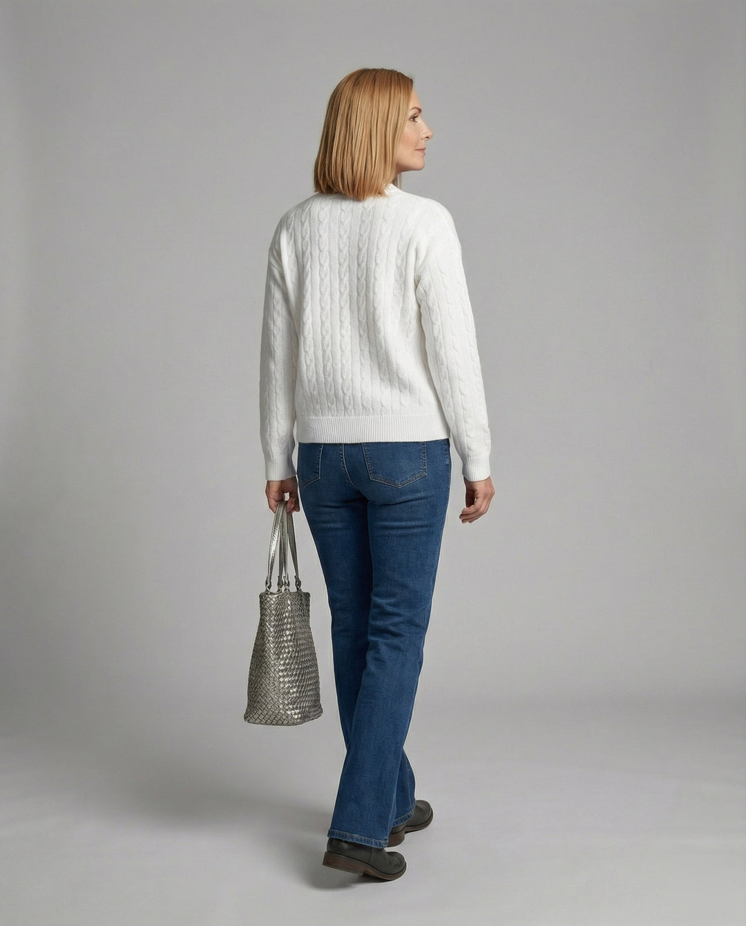 Damen grobgestrickter Zopfmuster-Cardigan mit Ballonärmeln, Rippenbündchen und dekorativer Knopfleiste EB