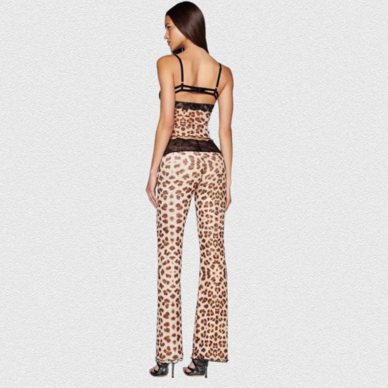 Damen Leggings mit elegantem Spitzenbund und modischem Tiermuster EB