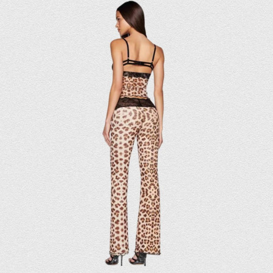 Damen Leggings mit elegantem Spitzenbund und modischem Tiermuster EB