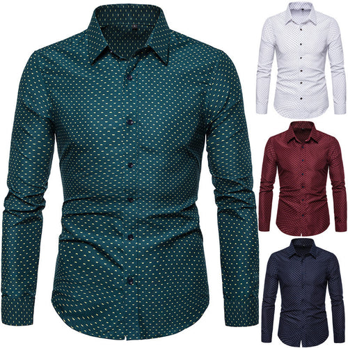Herren nan gemustertes tailliertes Langarmhemd mit Kentkragen und Stretch EB