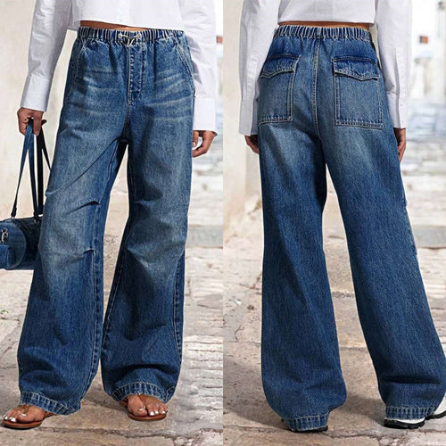 Damen Weite Denim-Hose mit elastischem Bund und lässigem Schnitt EB