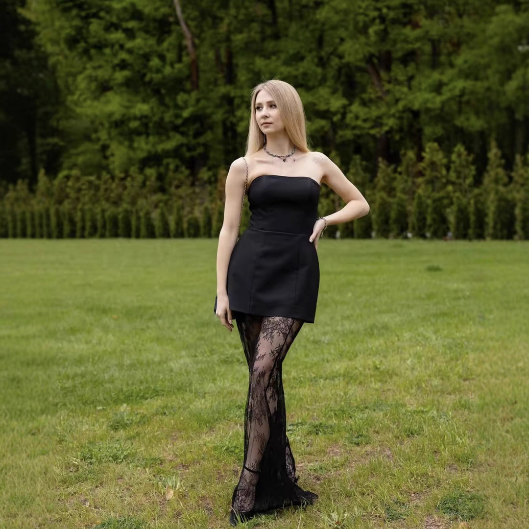 Damen Crop-Top und langer Spitzenrock Set EB