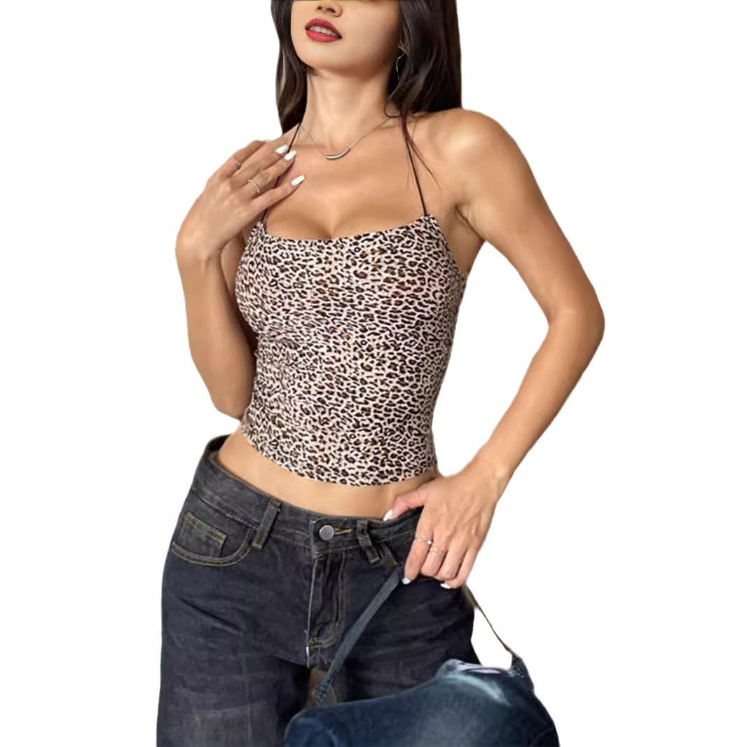 Damen Crop-Top mit Animal-Print und feinen Trägern EB