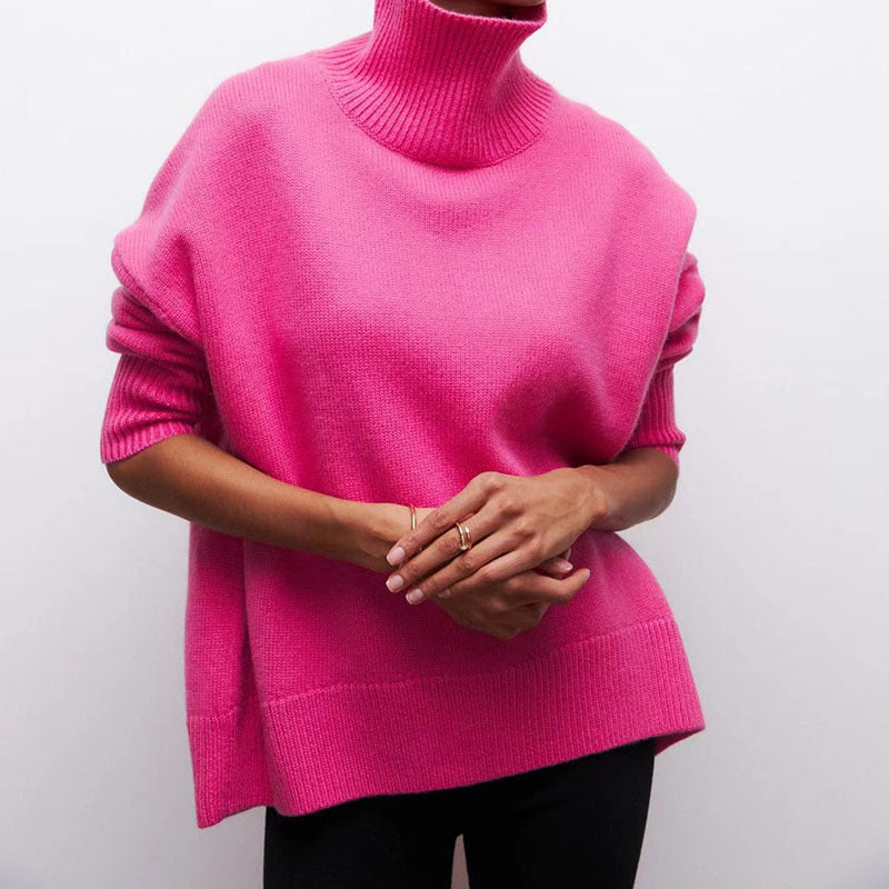 Damen gemütlicher Rollkragenpullover mit Oversized-Schnitt und strukturiertem Material EB