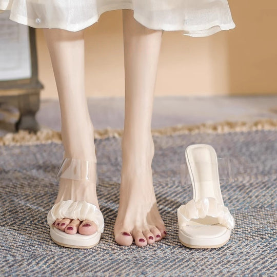 Damen offene Mules mit raffiniertem Rüschendesign EB