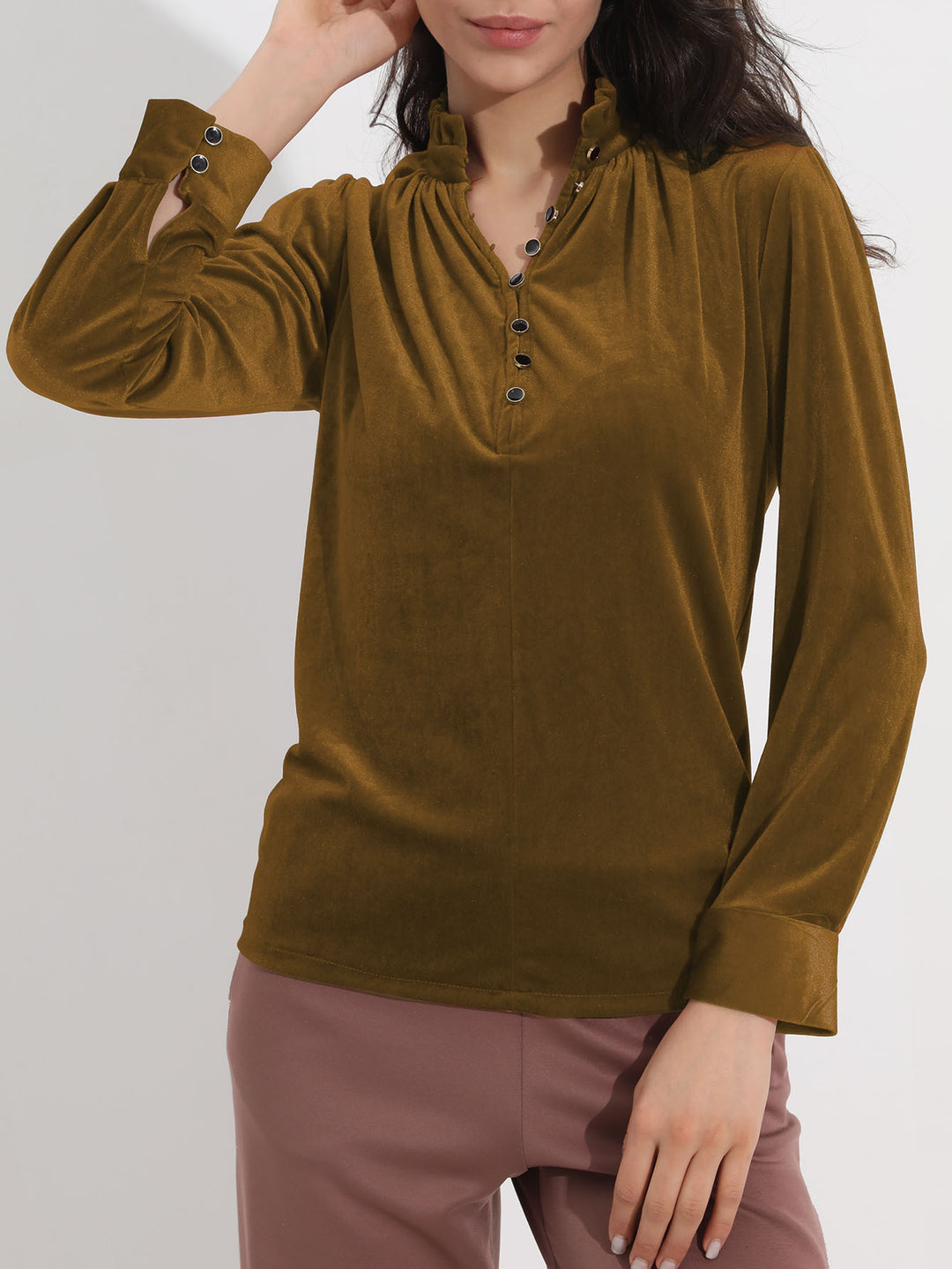 Damen Elegantes Oberteil mit Rüschendetails und Knopfverschluss EB