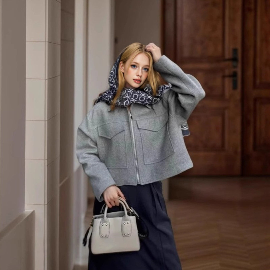 Damen lässige Fleecejacke mit praktischen Taschen und modernem Kragen EB