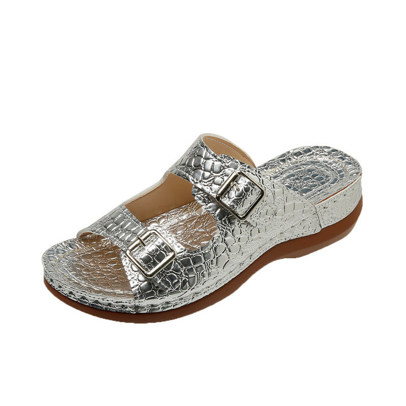 Damen modische Riemchen-Pantoletten mit eleganten Schnallen EB