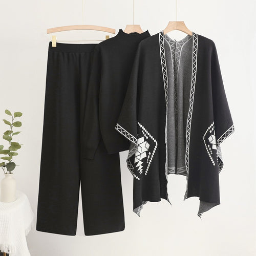 Damen Strick-Loungewear-Set mit außergewöhnlichem Poncho-Stil EB