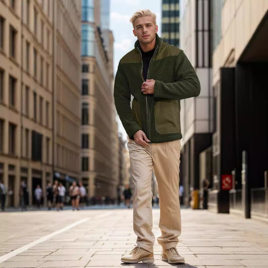 Herren Fleecejacke mit hohem Kragen und praktischen Taschen EB