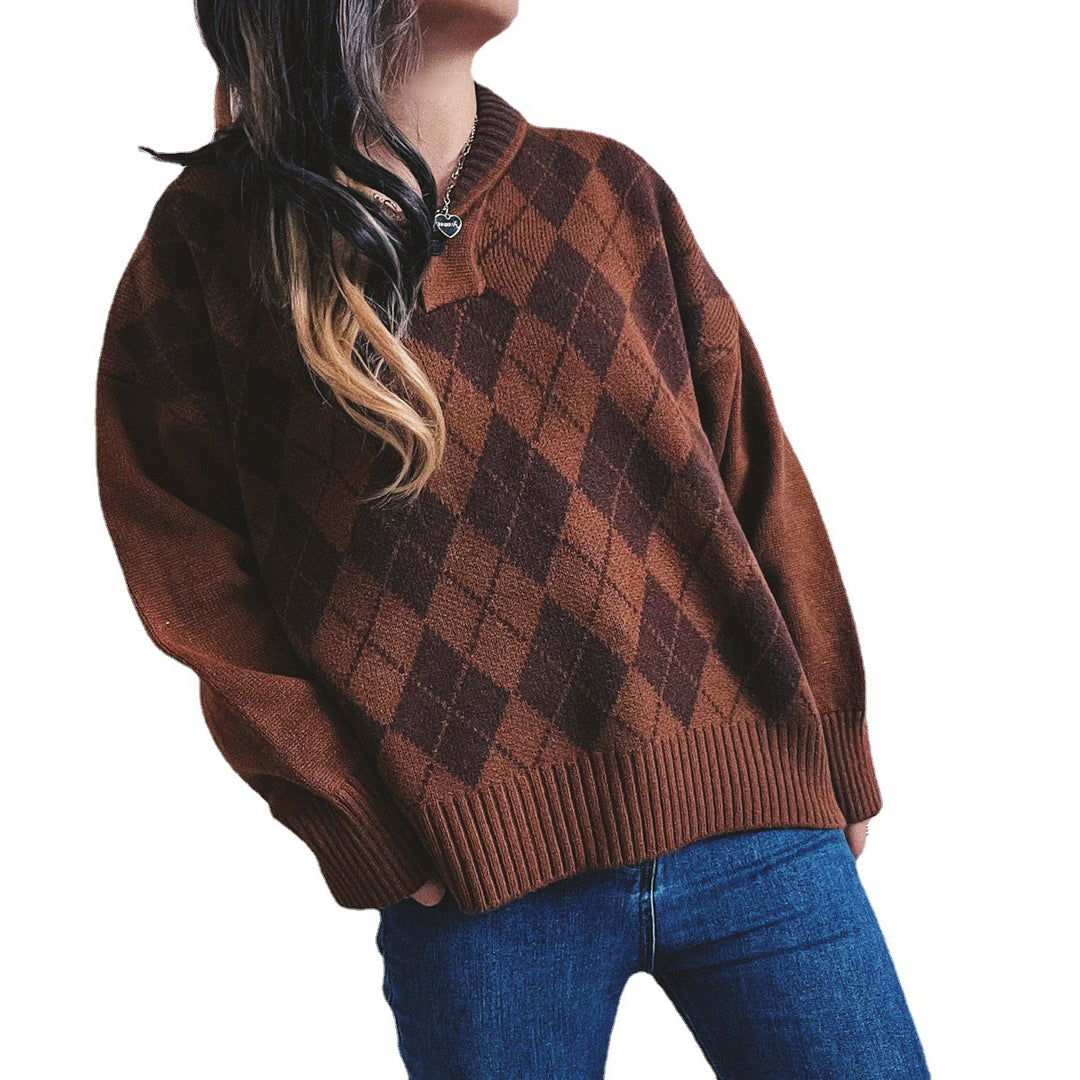 Damen Strickpullover mit klassischem Rauten-Design und modernem Schnitt EB