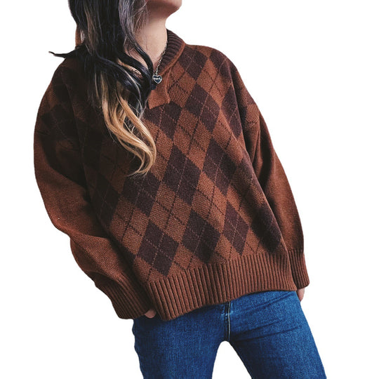 Damen Strickpullover mit klassischem Rauten-Design und modernem Schnitt EB