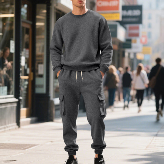 Herren nan utilitärische Cargo-Jogginghose mit großen Klapp- und Reißverschlusstaschen, elastischem Tunnelzugbund und gerippten Beinabschlüssen EB