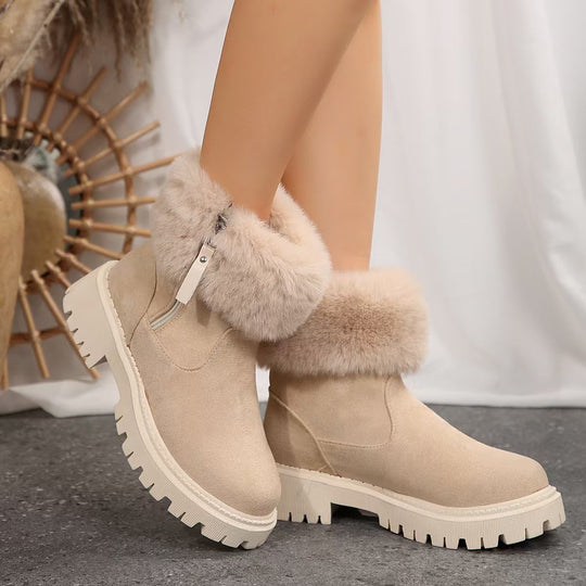 Damen Winterstiefel mit kuscheligem Kunstfellkragen und rutschfester Profilsohle EB