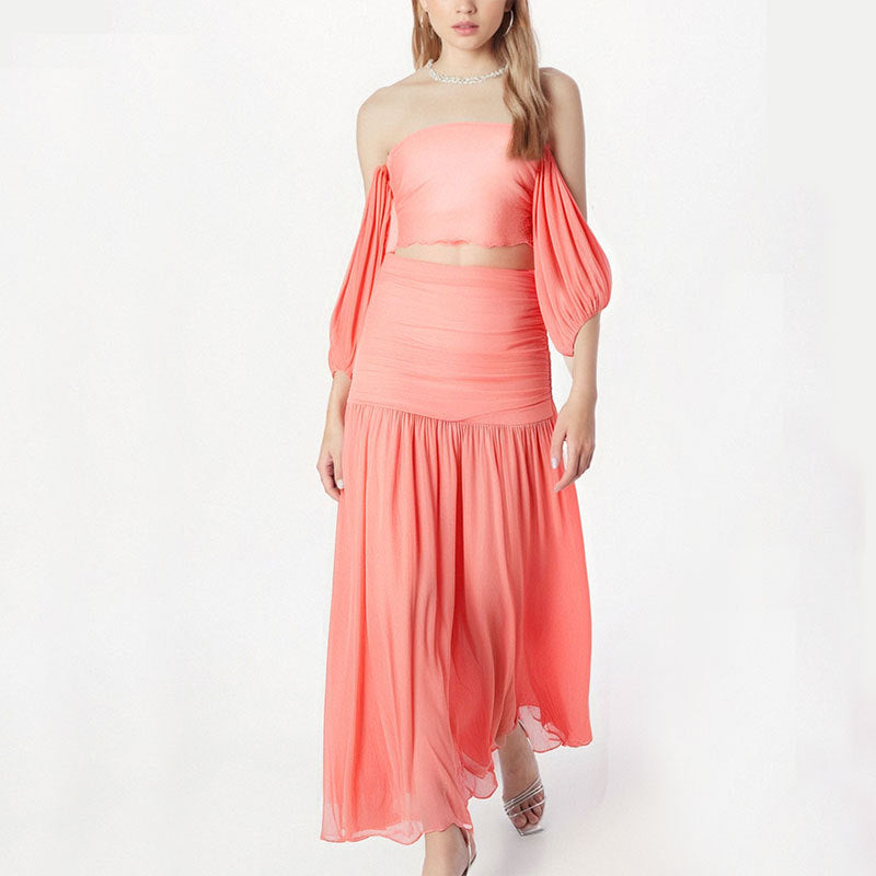 Damen Maxikleid mit elegantem Off-Shoulder Design und fließendem Stoff EB