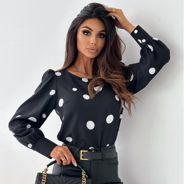 Damen Bluse mit Volantärmel und zeitlosem Punkte-Druck EB