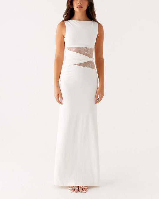 Damen Elegantes Maxikleid mit transparenter Spitze und figurbetontem Schnitt EB