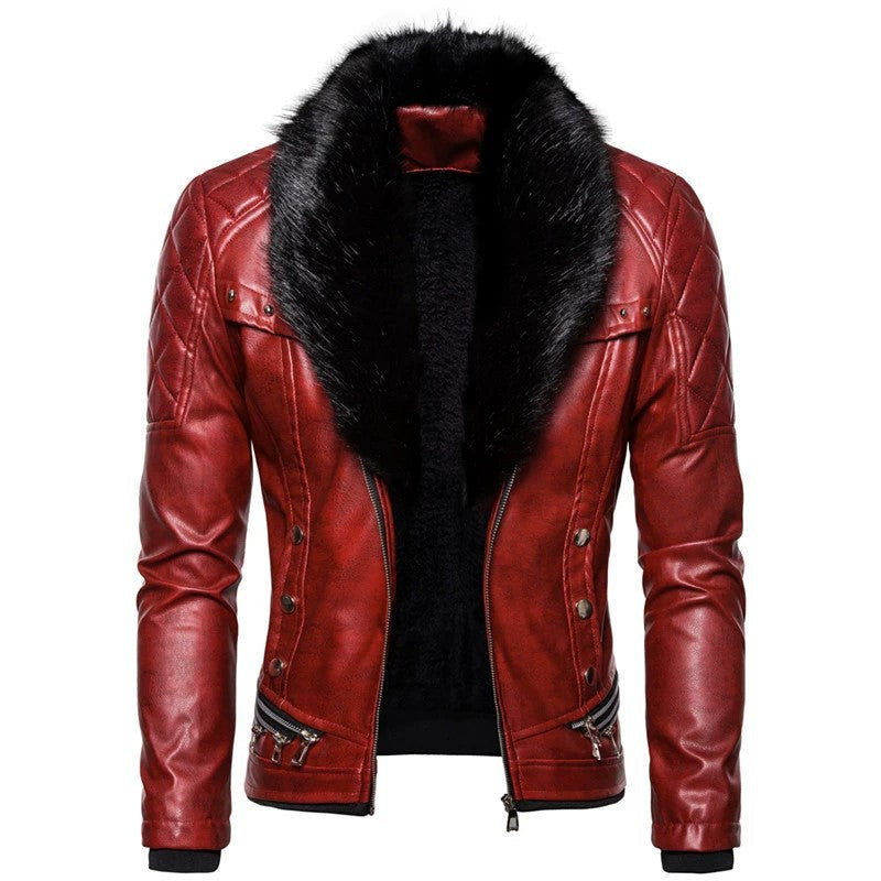 Herren Bikerjacke mit Kunstfellkragen und gesteppten Details EB