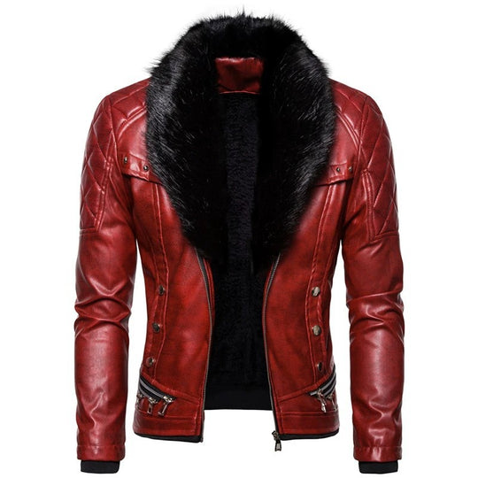 Herren Bikerjacke mit Kunstfellkragen und gesteppten Details EB