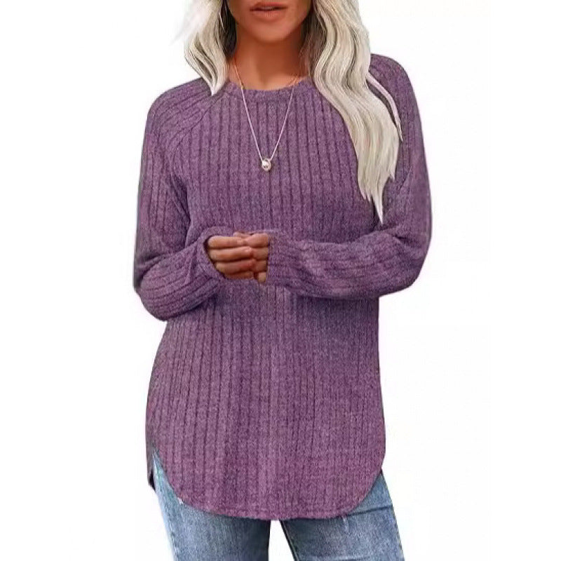 Damen lässiger Pullover mit geripptem Muster und weitem Schnitt EB
