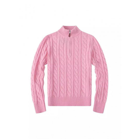 Herren Kabelstrickpullover mit Halbzip und Stehkragen aus weicher Kaschmirmischung EB