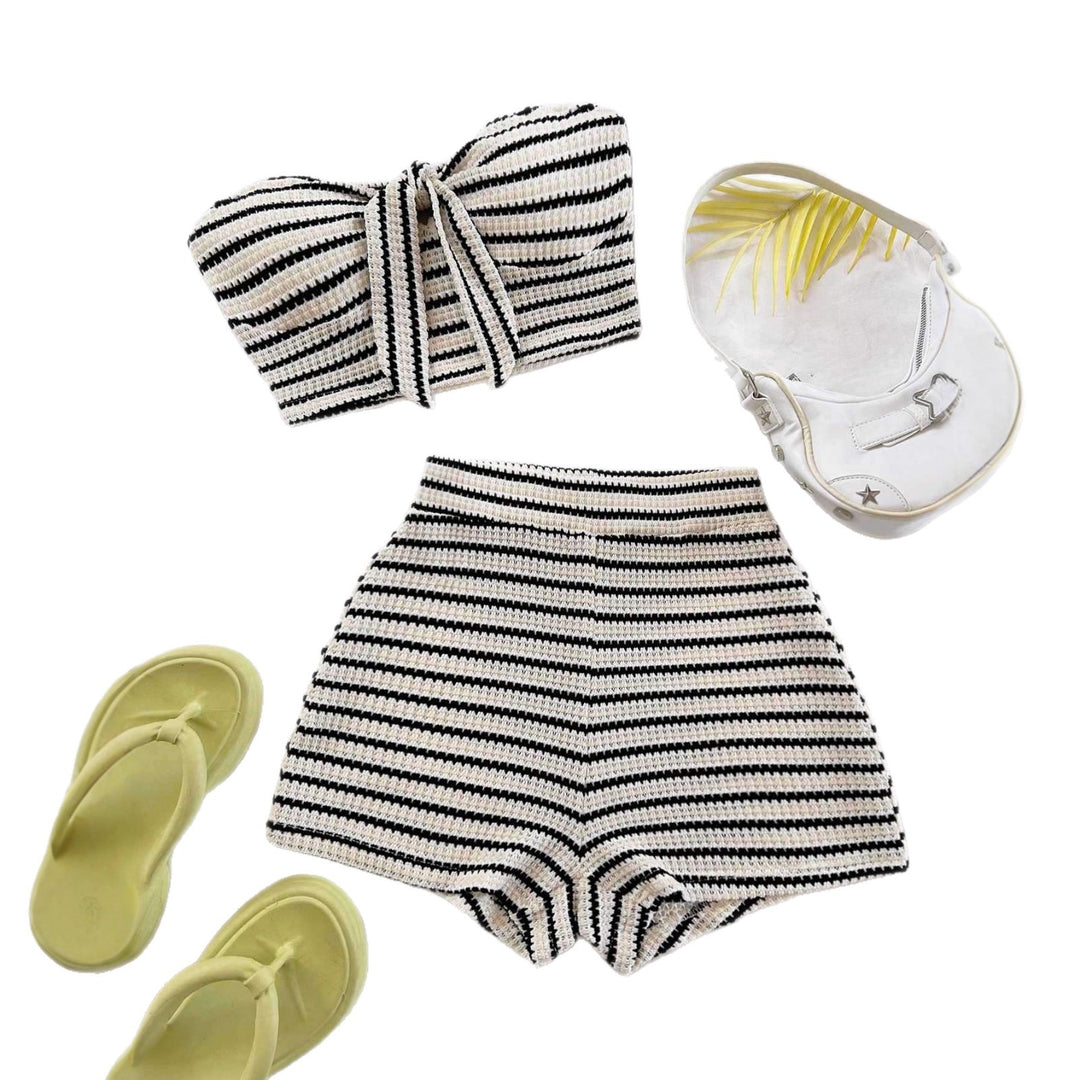 Damen Bandeau-Top und Short-Set mit maritimem Streifenmuster EB