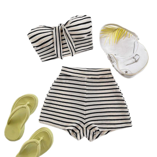 Damen Bandeau-Top und Short-Set mit maritimem Streifenmuster EB