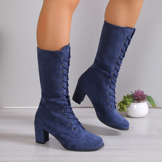 Damen Elegante Schnürstiefel mit hohem Absatz und modischem Design EB
