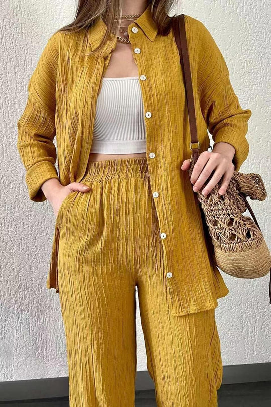 Damen lässiges Übergrößen-Hemd und lockere Hose Set EB