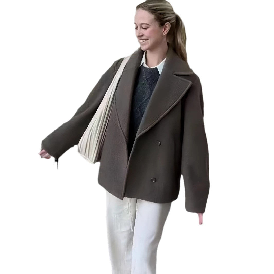 Damen modische Oversized-Jacke mit doppelter Knopfleiste und elegantem Kragen EB