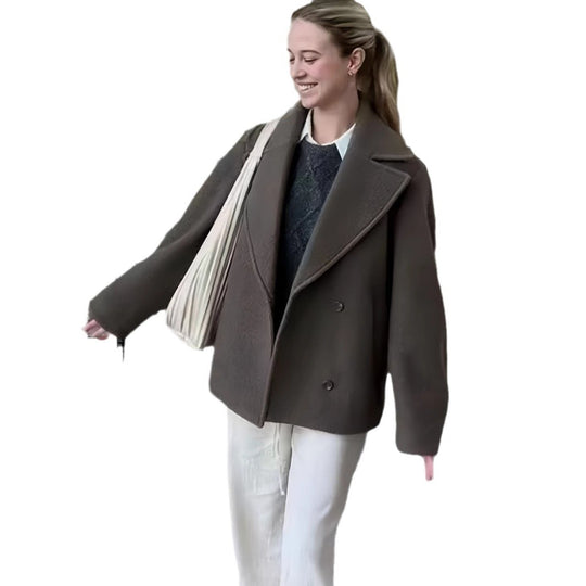 Damen modische Oversized-Jacke mit doppelter Knopfleiste und elegantem Kragen EB