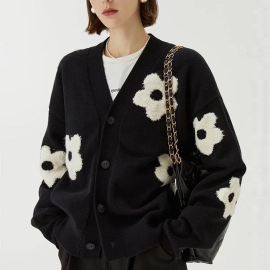 Damen Modischer Strickcardigan mit floralen Applikationen EB