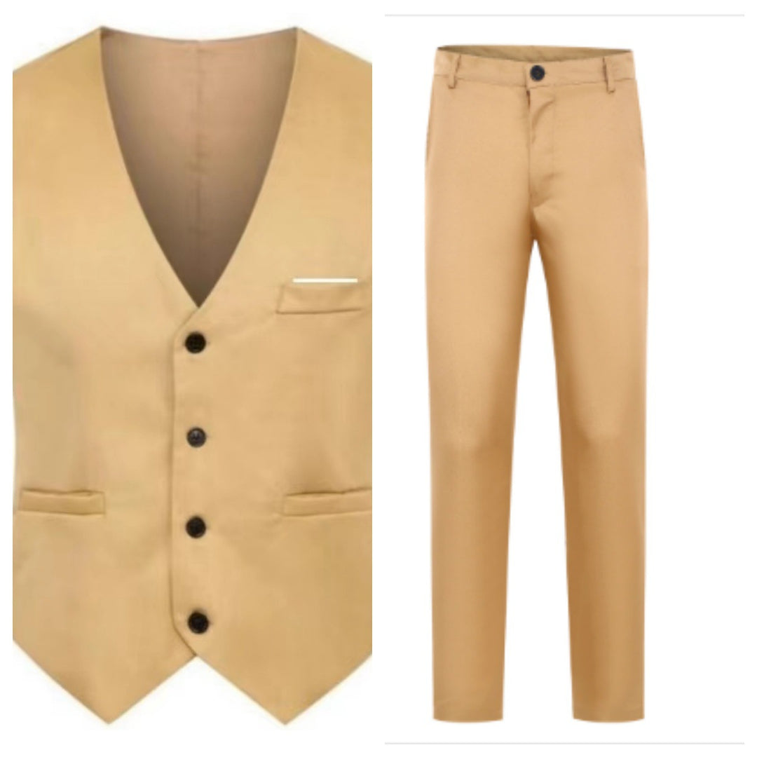 Herren nan elegante Satinweste mit V-Ausschnitt und schmal geschnittene Anzughose EB