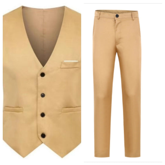 Herren nan elegante Satinweste mit V-Ausschnitt und schmal geschnittene Anzughose EB