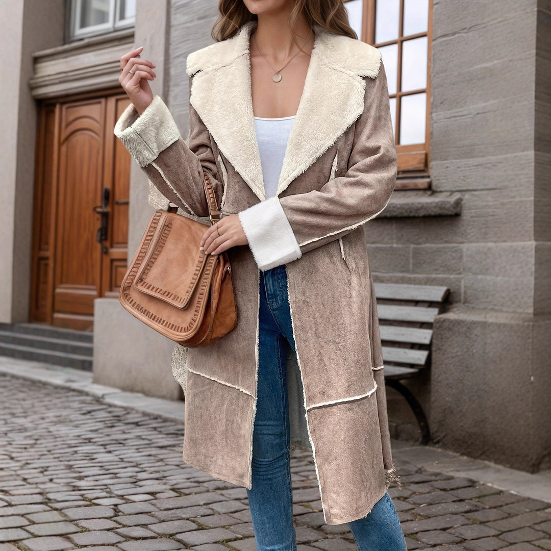Damen modische Longjacke mit Fleecekragen EB