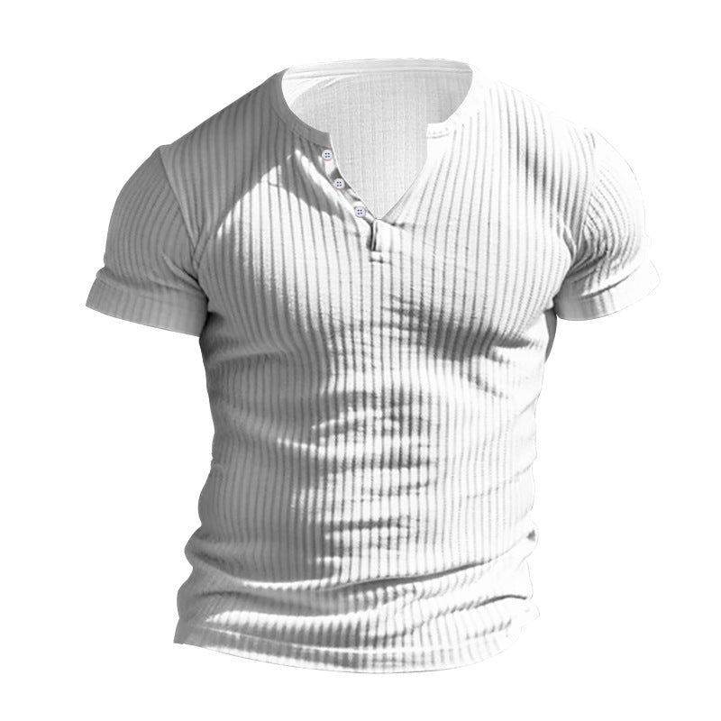 Herren kurzärmeliges Henley-T-Shirt mit strukturiertem Rippdesign und praktischem Knopfverschluss EB