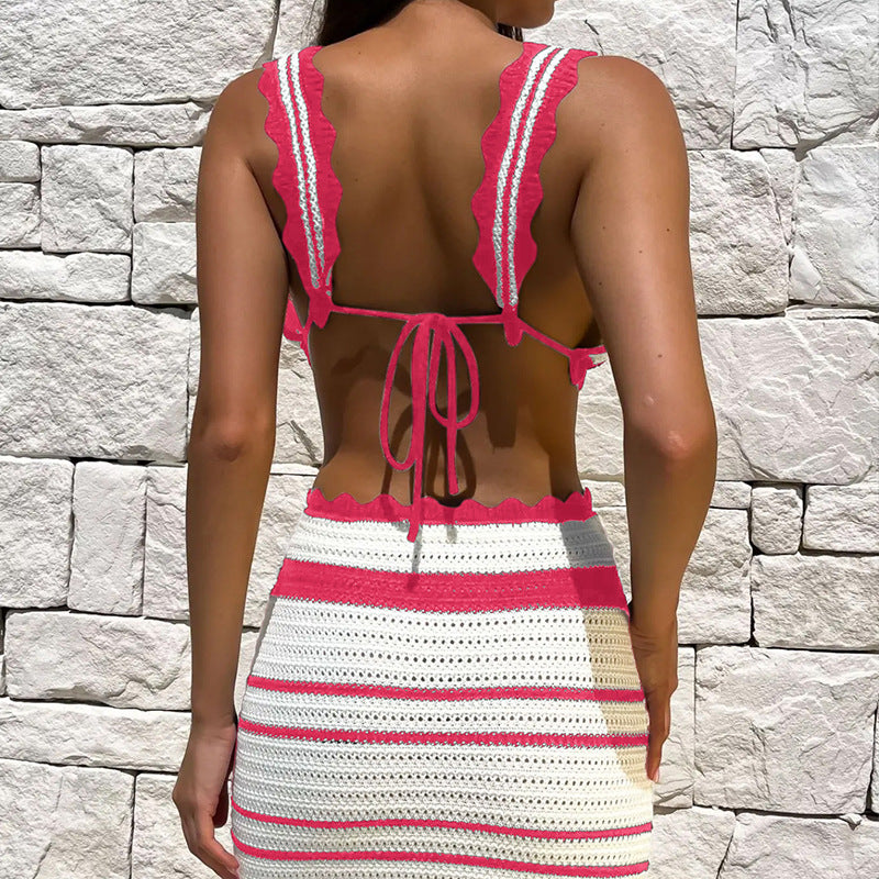 Damen Häkel-Crop-Top und Maxirock Set EB
