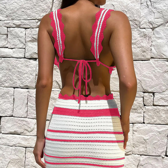 Damen Häkel-Crop-Top und Maxirock Set EB