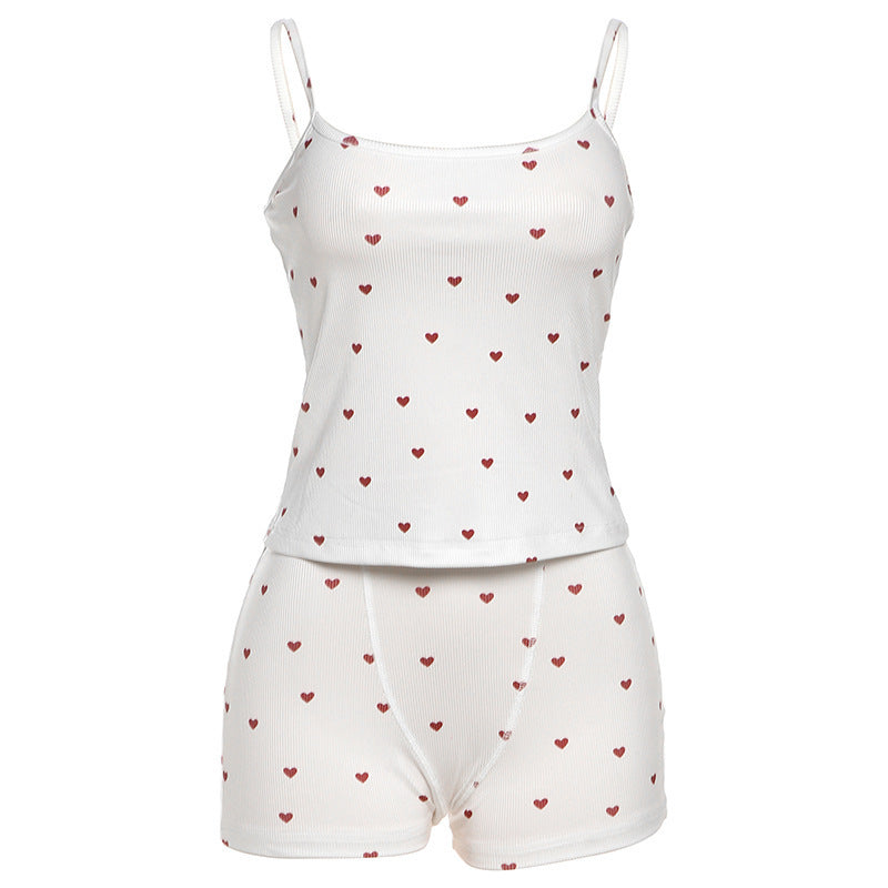 Damen Schlafshorts-Set mit süßem Herzmuster EB