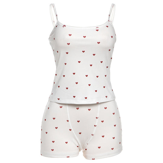 Damen Schlafshorts-Set mit süßem Herzmuster EB