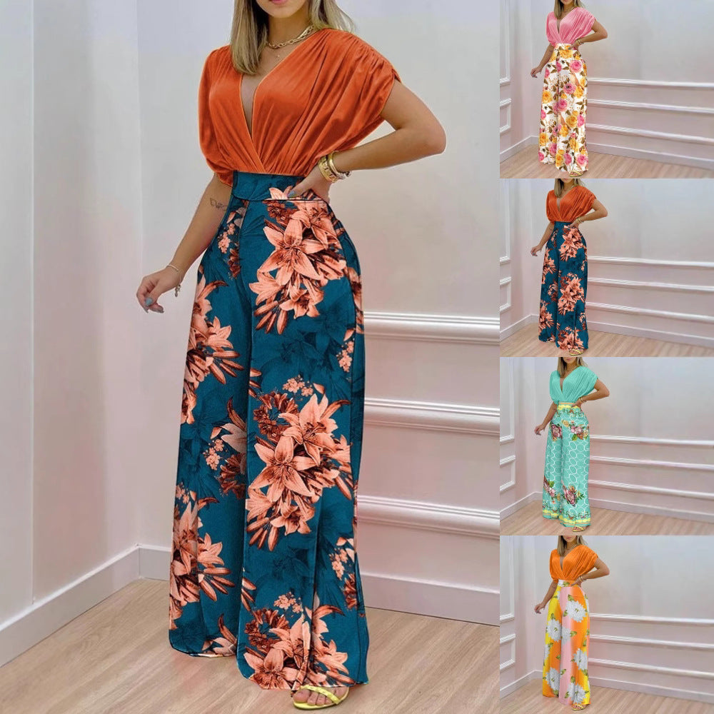 Damen Weit geschnittene Sommerhose mit floralem Design EB