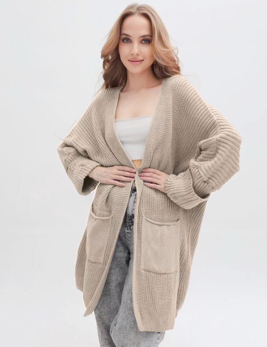 Damen Grobstrickcardigan mit großzügigen Taschen und lässigem Schnitt EB