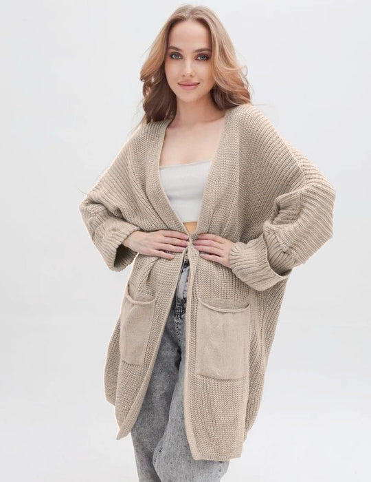 Damen Grobstrick-Cardigan mit weit geschnittenen Ärmeln und großzügigen Taschen EB